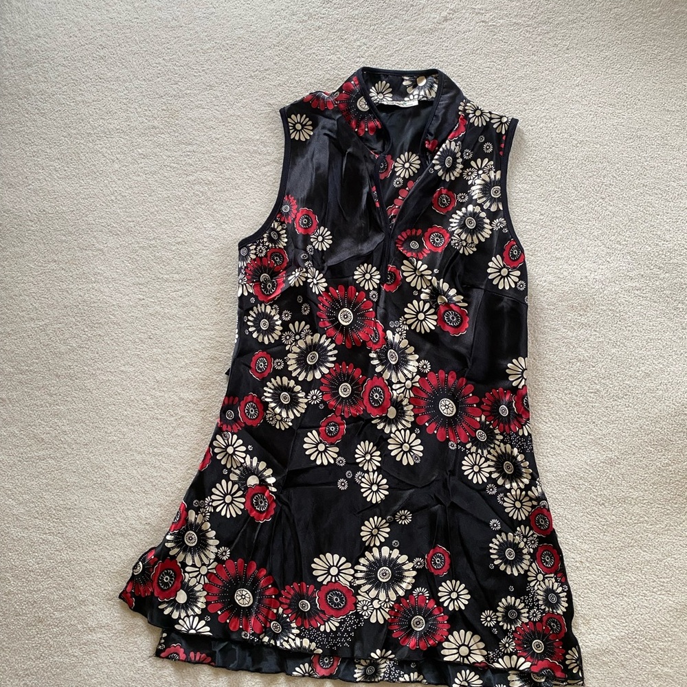 Papaya Black Sleeveless Tunic with Red & Cream Floral Print